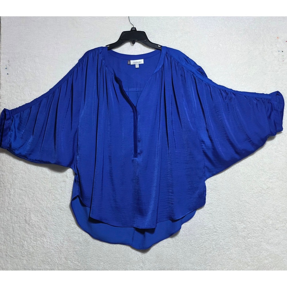 Jennifer Lopez Royal Blue Satin Dolman Sleeve Blouse Plus Size 1X High Low Hem